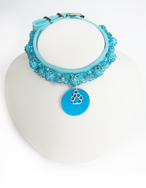 Collier Chiot Cristal Sphère Cyan