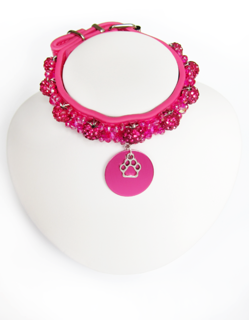 Collier Chiot Cristal Sphère Fuchsia