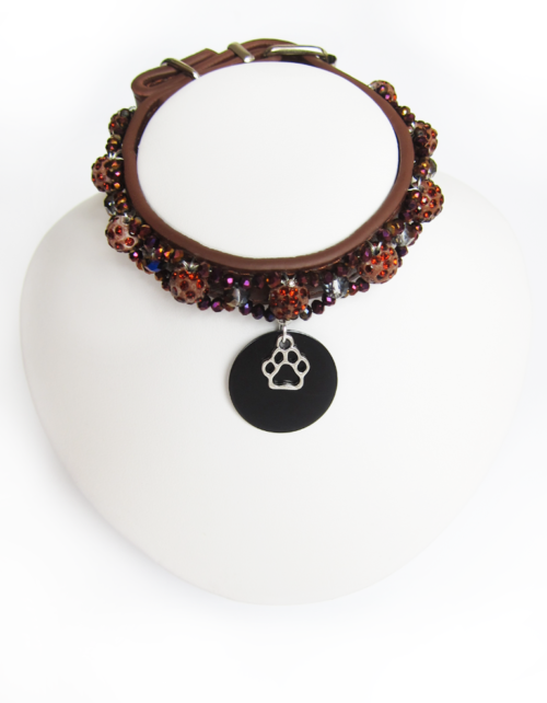 Collier Chiot Cristal Sphère Marron