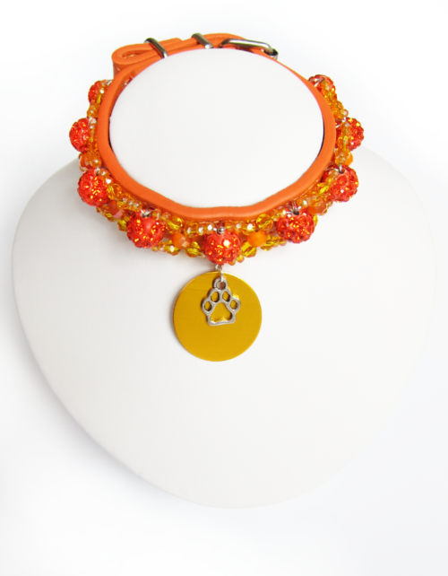 Collier Chiot Cristal Sphère Orange
